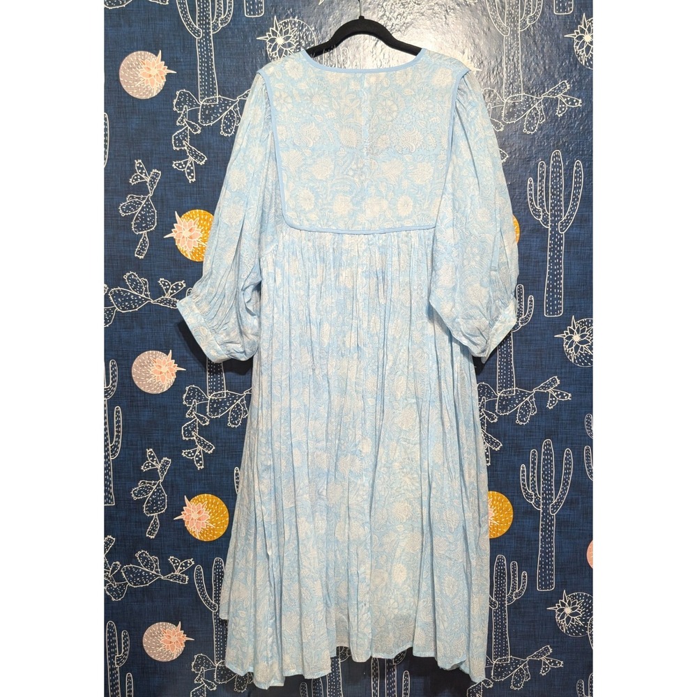 The Fox and the Mermaid Cotton Floral Print Midi Dress Blue Women's Size XL - Picture 6 of 10